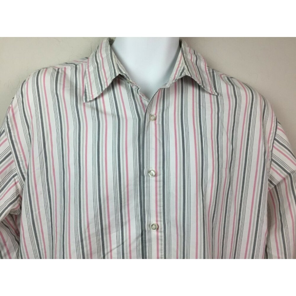 PX Clothing Mens Striped Button Up Shirt Pink Gray Size Medium